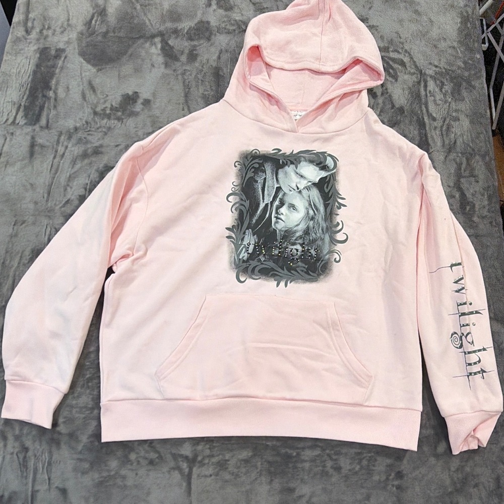 NWT Twilight Saga Graphic Hoodie Womens Pink Rhinestone Edward Bella Small
